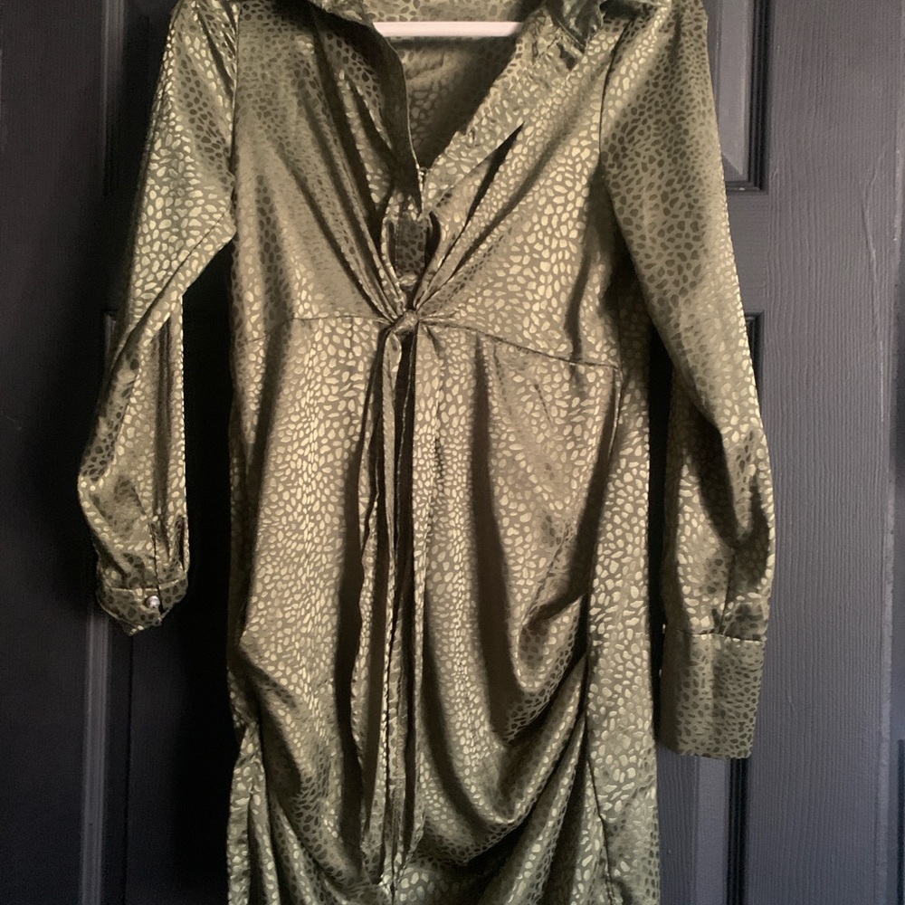Modern Hippi Olive Green Satin Tie-Front Women’s Dress